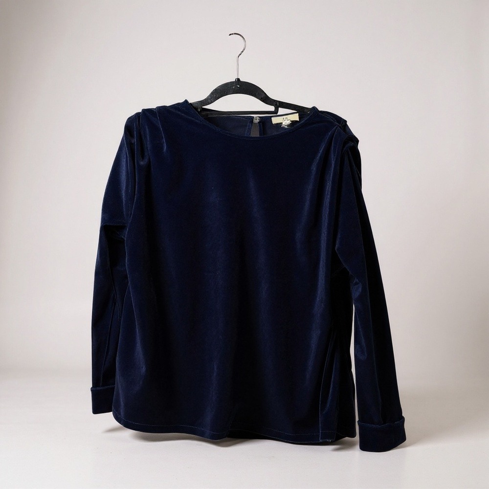 Halston‎ Navy Blue Velvet Long Sleeve Top Size Large